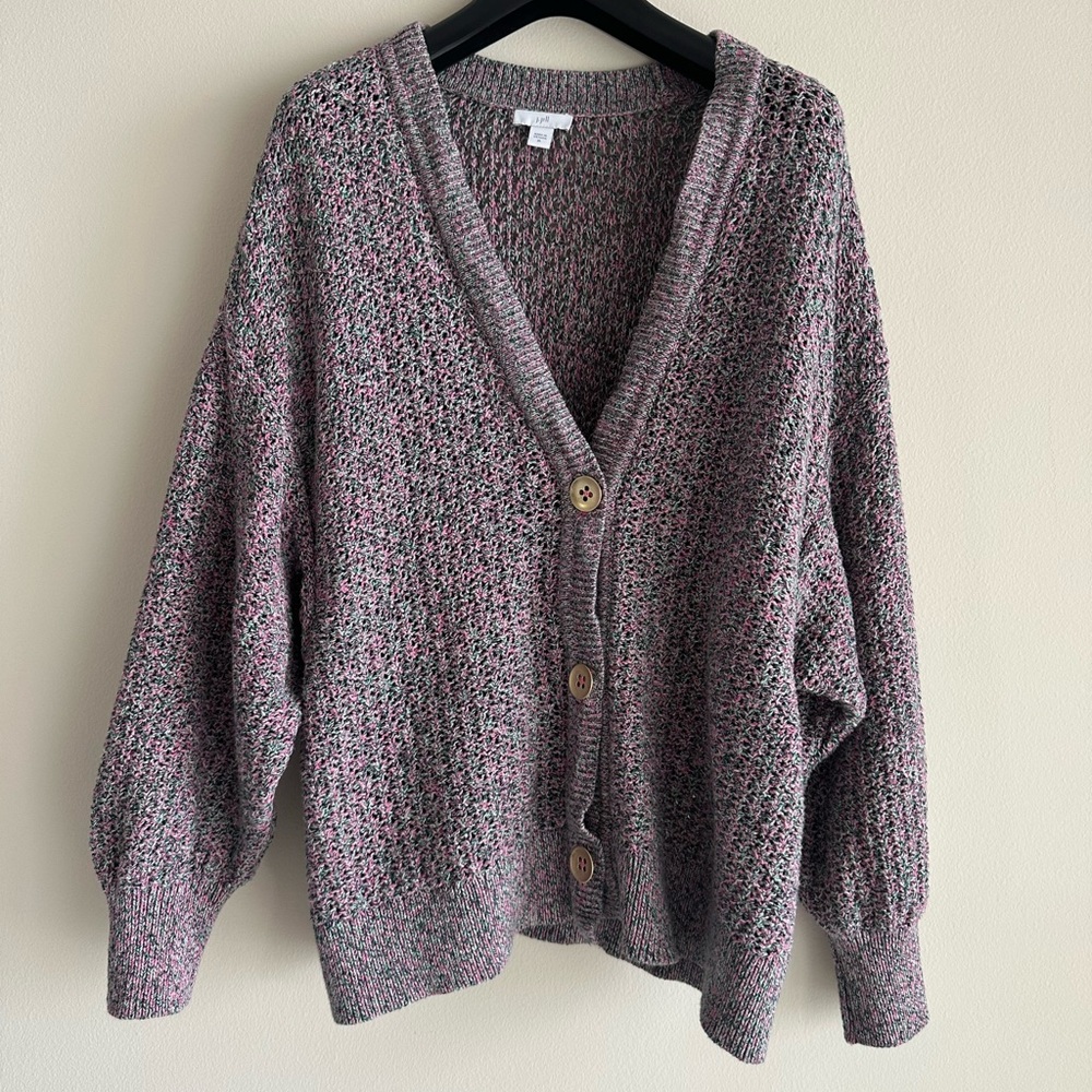 J.Jill Chunky Knit Cardigan Womens XL Button Front Cozy Boxy Textured Sweater - Picture 2 of 12